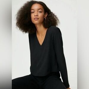 ARITZIA BABATON Black V-Neck Long Sleeve Shirt/ Blouse in Size Small